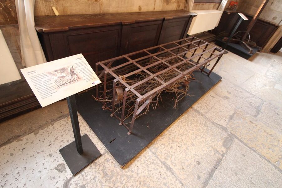 Prisons' Palace: Maleficia, Inquistion torture tools - The exhibition’s flow: documents and testimonies first, spectacle last
